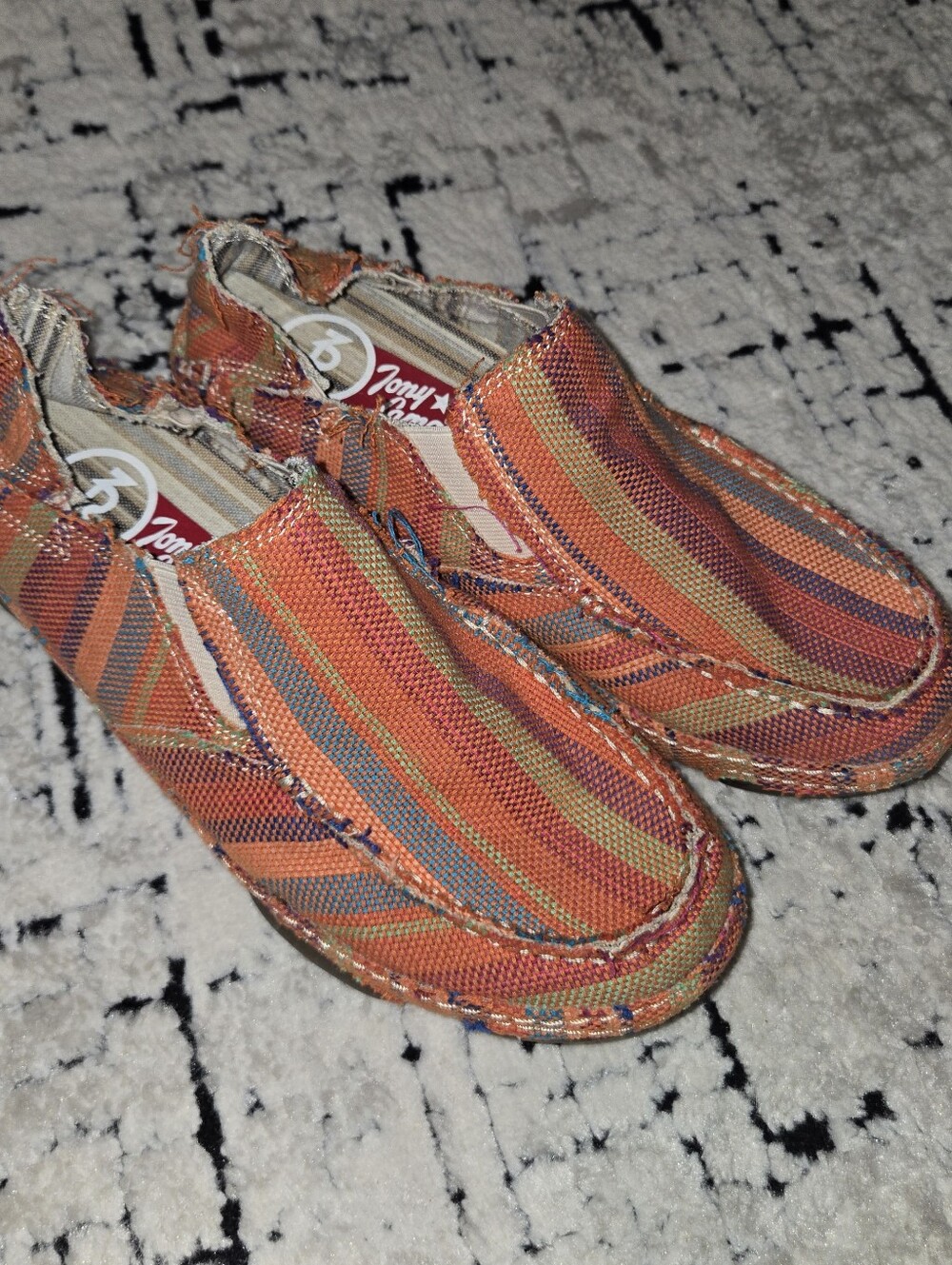 Tony Lama 3R RR3022L Orange Striped Canvas Shoes Womens sz 7.5B